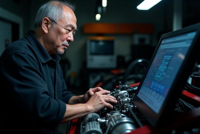 ワークショップで精密機械と向き合う浅井氏